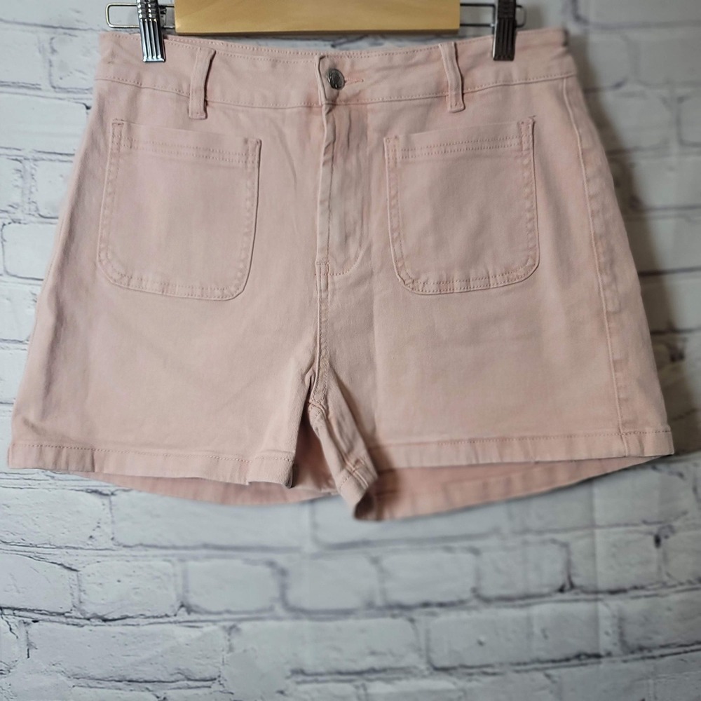 Luvamia Pink High Waisted Denim Shorts Womens Large Patch Pocket LC7831744-P1010